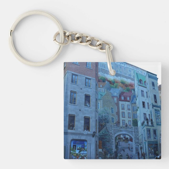 Mural in Old Quebec City, Quebec, Canada Keychain (Front)