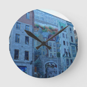 Mural in Old Quebec City, Quebec, Canada Round Clock