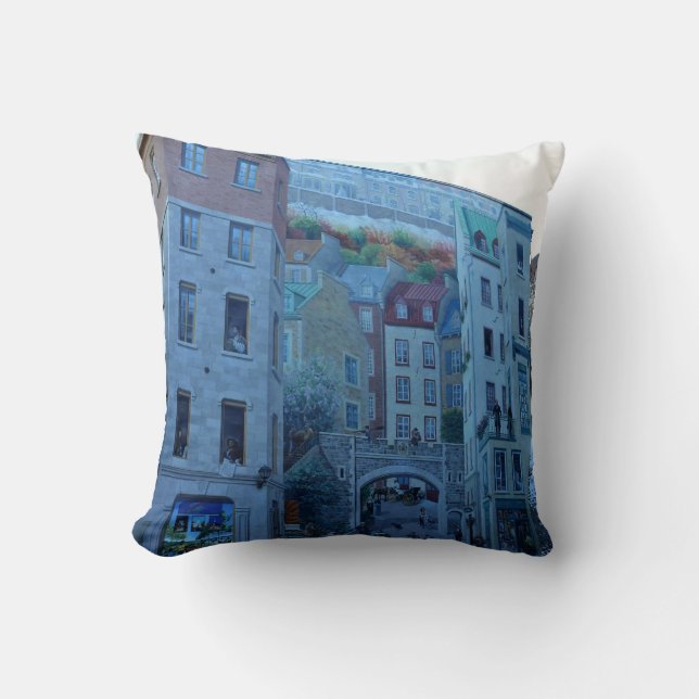 Mural in Old Quebec City, Quebec, Canada Throw Pillow (Front)