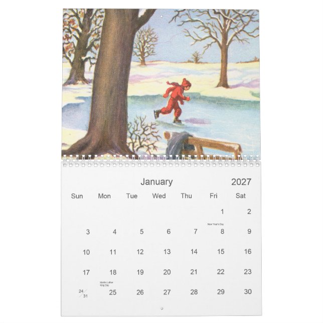 Mural Rétro calendrier 2012 d'enfants (Jan 2027)