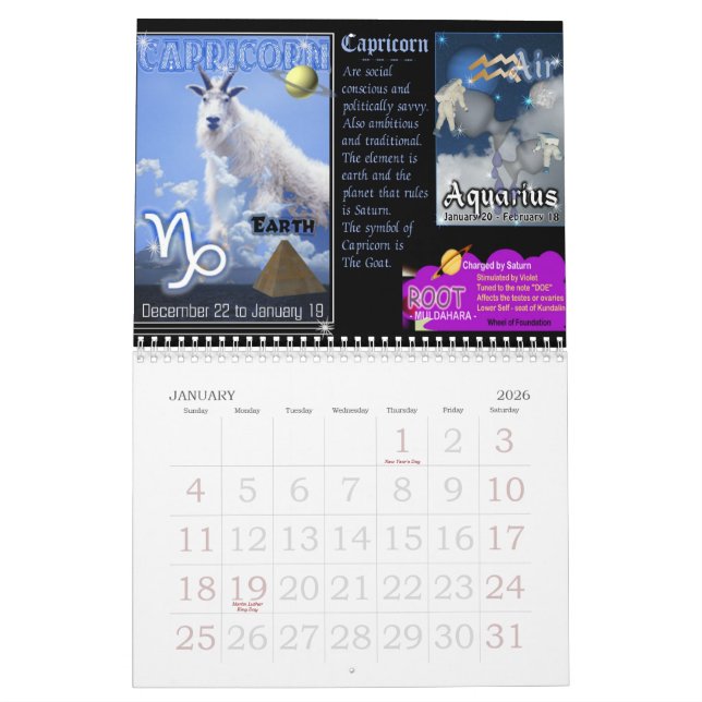 Mural Zodiaque et calendrier de Chakra (Jan 2026)
