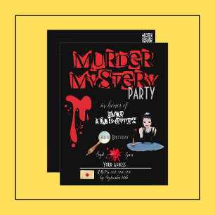 Murder Mystery Birthday Black Invitation Postcard