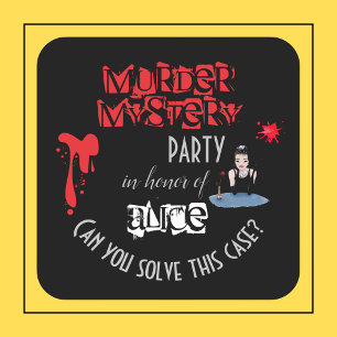 Murder Mystery Birthday Party Black Elegant Square Sticker