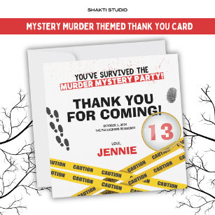 Murder Mystery Birthday Party Halloween Crime Thank You Card