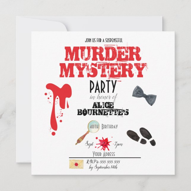 Murder Mystery Birthday Party  Invitation Postcard (Front)