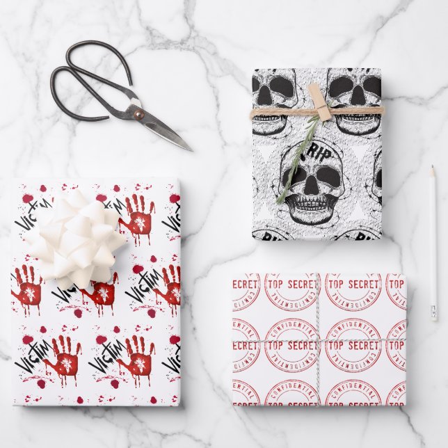Murder mystery crime fan cold case blood wrapping  wrapping paper sheet (Front)
