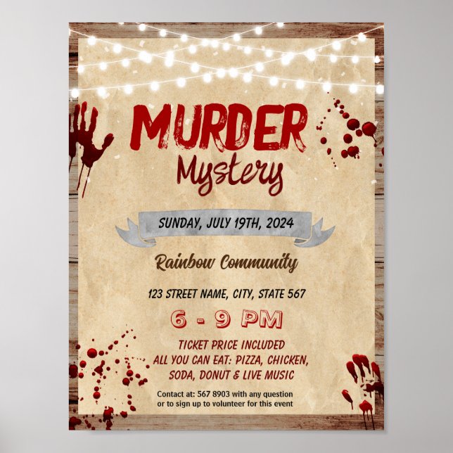 Murder mystery night school template poster (Front)