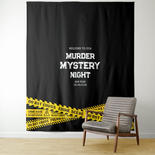 Murder Mystery Night with yellow police Tapes Tapestry (In Situ)
