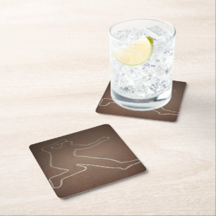 Murder Mystery "Outlined Body" Birthday Square Paper Coaster