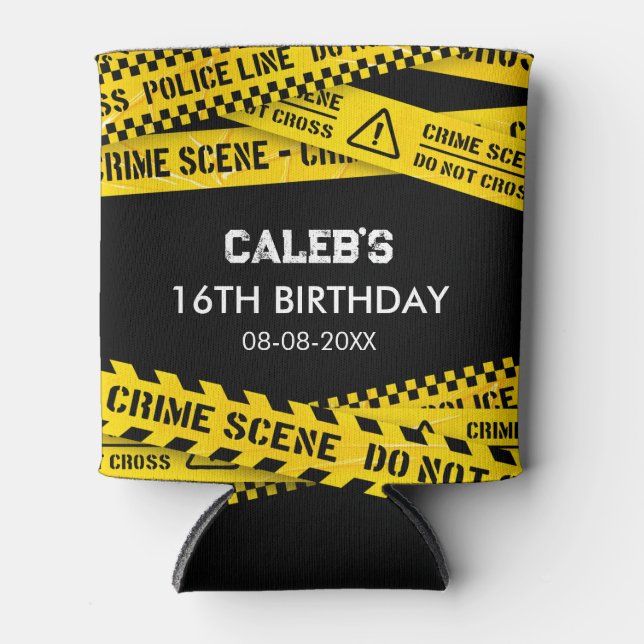 Murder Mystery Party Yellow Do not cross Tapes Can Cooler (Front)