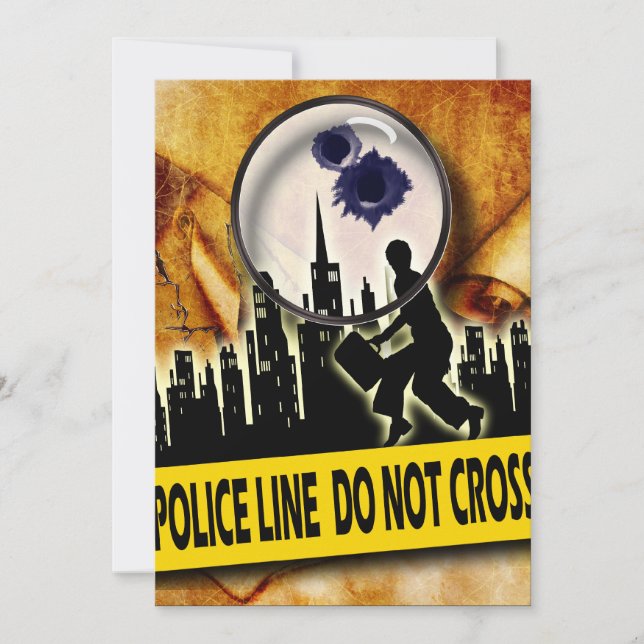 Murder mystery stolen scrolls birthday invitation (Front)