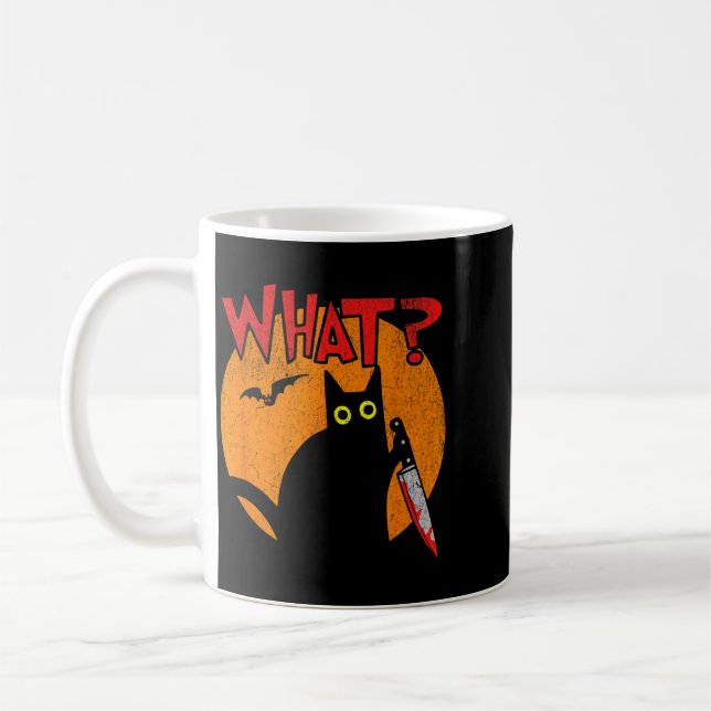 Murderous Black Cat With Knife Funny Halloween Coffee Mug (Left)