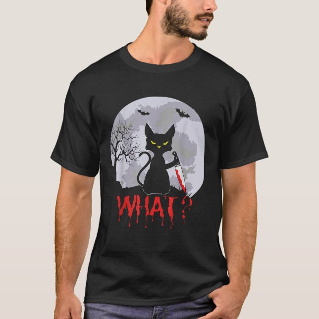 Murderous Cat With Knife Cat What Halloween Tee Fu (Front)
