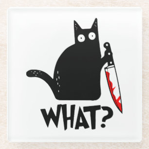 Murderous Cat With Knife Glass Coaster