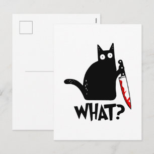 Murderous Cat With Knife Holiday Postcard