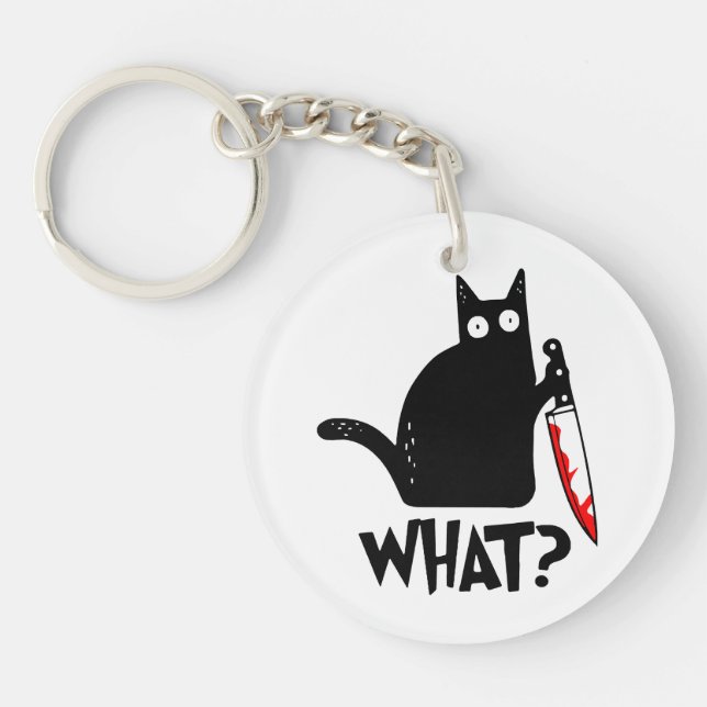 Murderous Cat With Knife Keychain (Front)
