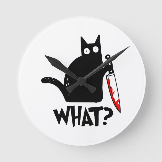 Murderous Cat With Knife Round Clock (Front)