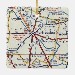 Murfreesboro Vintage Map Ceramic Ornament