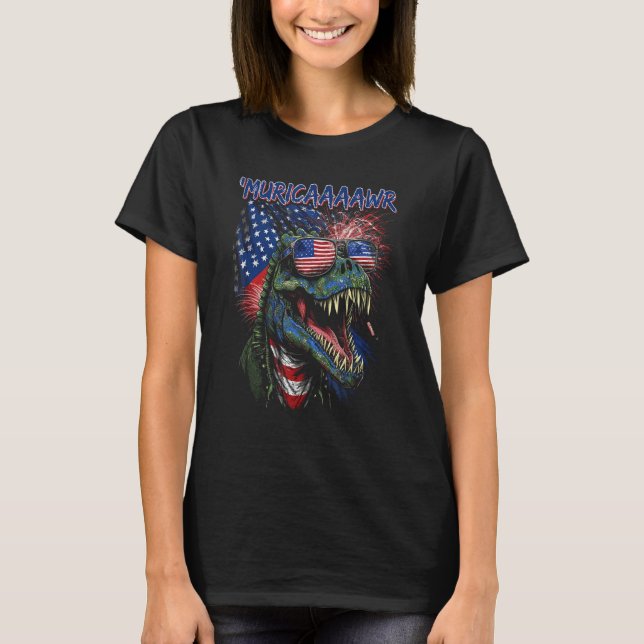 Murica Patriotic Dinosaur Rex 4th of July Boy 4 T-Shirt (Front)