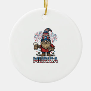Murica Patriotic Gnome Beer Vintage Shirt Design_1 Ceramic Ornament