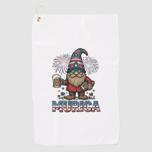 Murica Patriotic Gnome Beer Vintage Shirt Design_1 Golf Towel