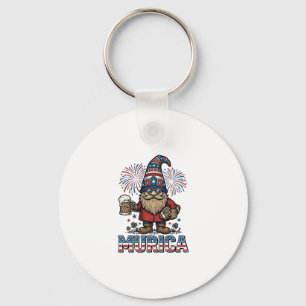 Murica Patriotic Gnome Beer Vintage Shirt Design_1 Keychain