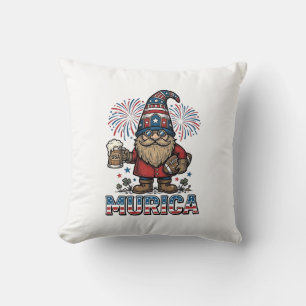 Murica Patriotic Gnome Beer Vintage Shirt Design_1 Throw Pillow