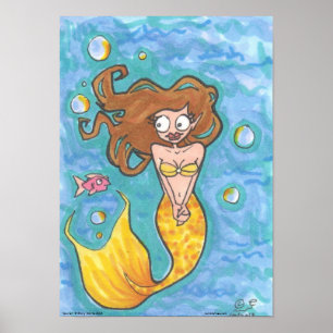 Muriel Mermaid fantasy Cartoon blue water art Poster