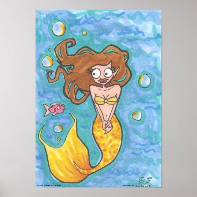 Muriel Mermaid fantasy Cartoon blue water art Poster (Front)