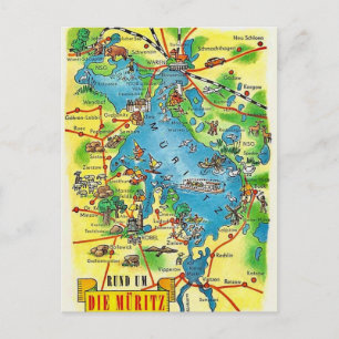 Muritz Germany Colourful Map Postcard