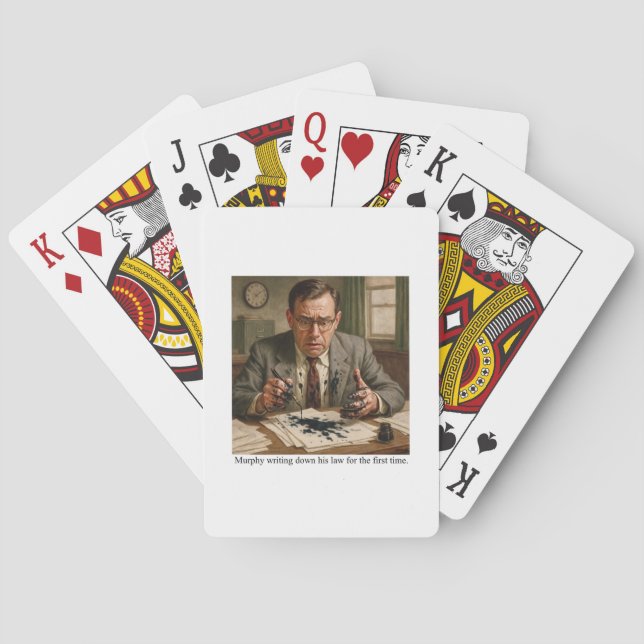 Murphy writing down his law for the first time. playing cards (Back)