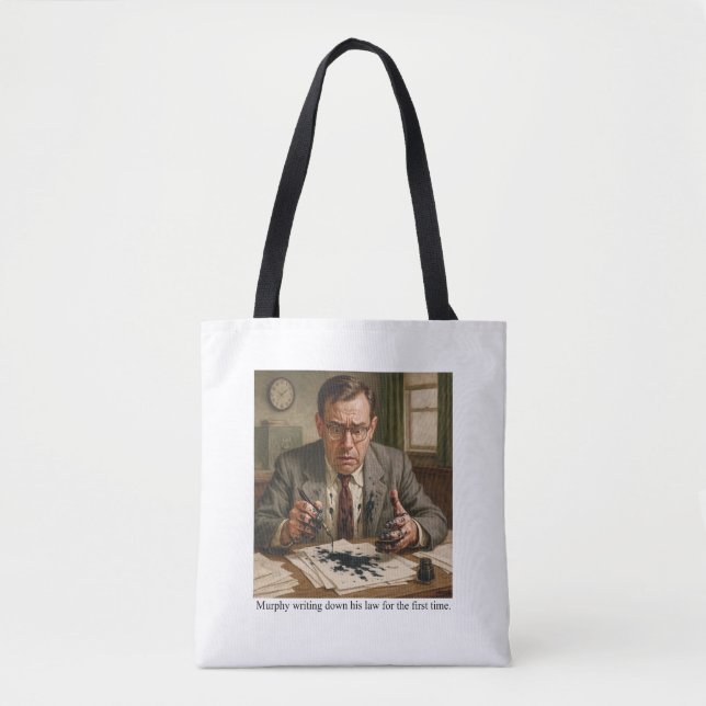 Murphy writing down his law for the first time. tote bag (Front)