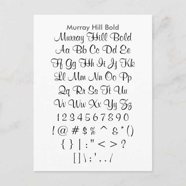Murray Hill Bold - Zazzle Font Sampler Sheet Postcard (Front)