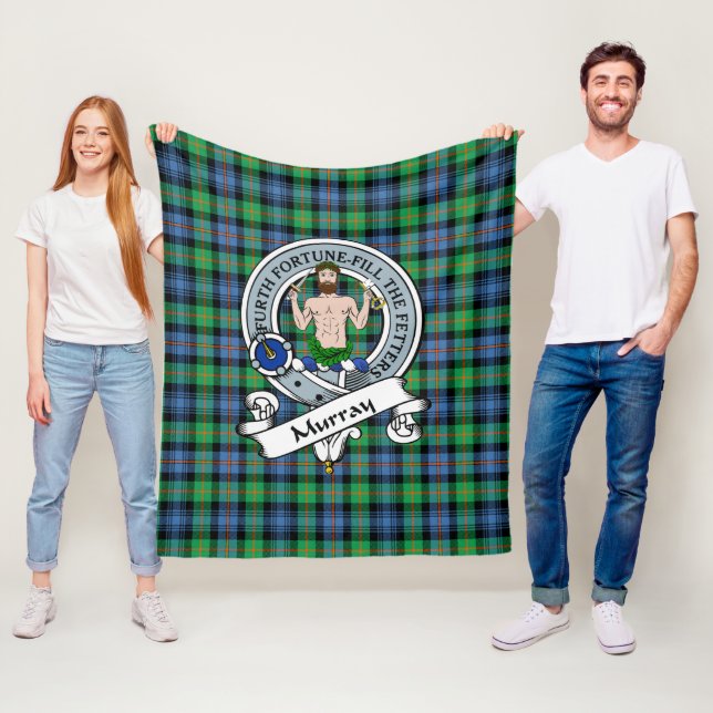 Murray of Atholl Ancient Clan Badge Tartan Plaid Fleece Blanket (In Situ)
