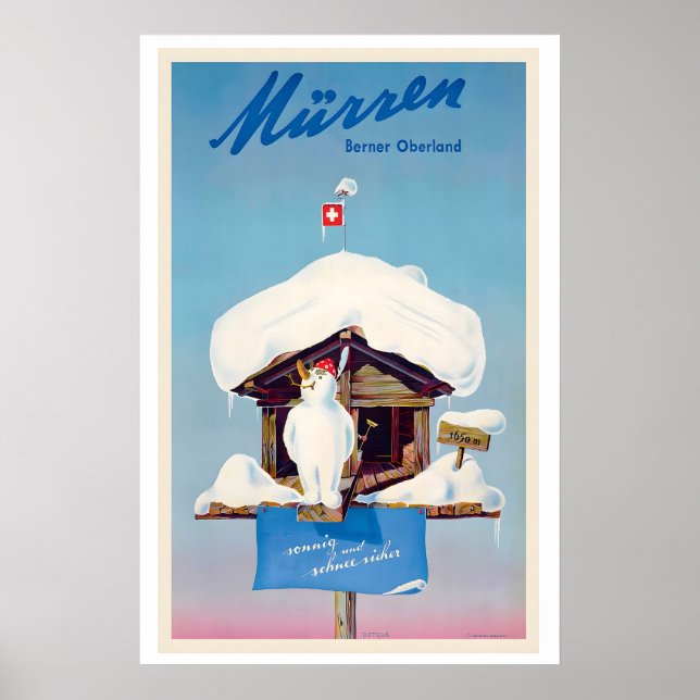 Mürren Bernese Oberland Switzerland Vintage Ski Poster (Front)