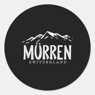 Murren Switzerland Mountains Swiss Skier Skiing Classic Round Sticker