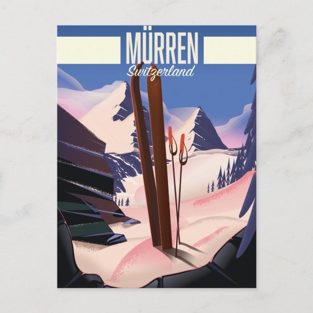 Murren Switzerland ski poster art print. Announcement Postcard (Front)