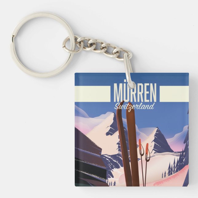 Murren Switzerland ski poster art print. Keychain (Front)