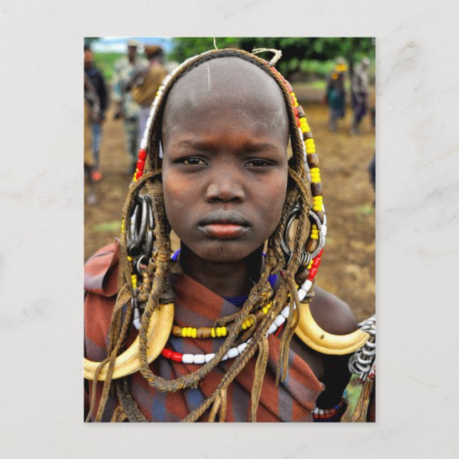 Mursi Girl Wearing Tusk Headdress Postcard (Front)