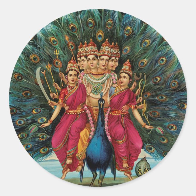 Murugan Kartikeyan Skanda Subrahmanyan Hindu Deity Classic Round Sticker (Front)