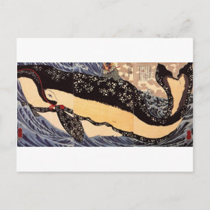 Musashi on the back of a whale by Utagawa Kuniyosh Postcard