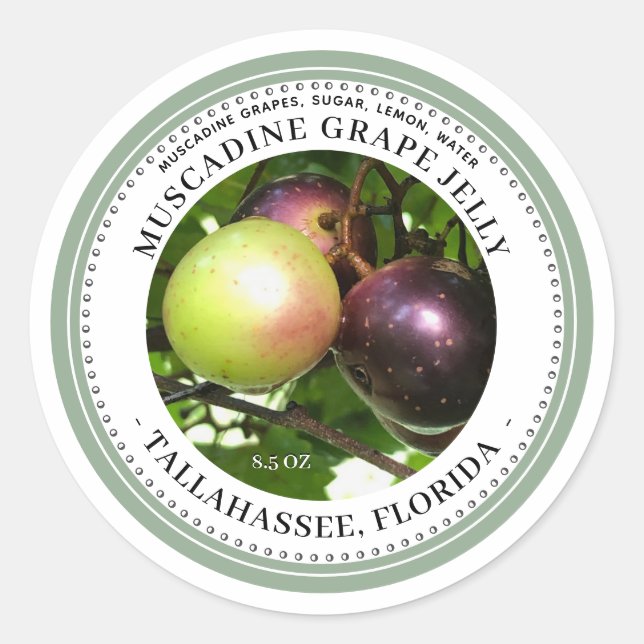 Muscadine Grape Jam with Sage Border Jelly Label   (Front)