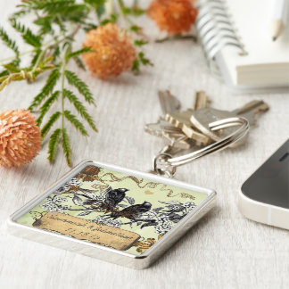 Muscial Vintage Birds Hand Drawn Blooms Key Chain