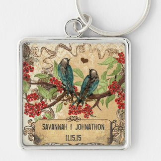 Muscial Vintage Teal Birds Red Blooms Key Chain