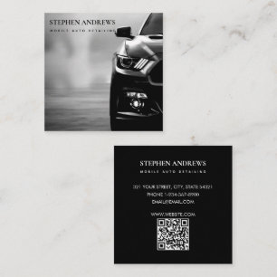 Muscle Auto Detailing Car Cleaning Repair QR Code Square Business Card