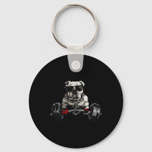 Muscle Bulldog Dog Deadlifting Gym Tee Weightlifti Keychain