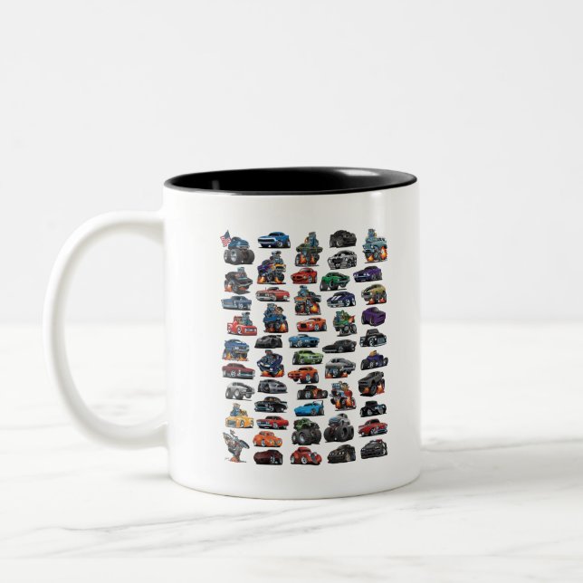 Muscle Cars, Classic Cars, Trucks and a Chopper Two-Tone Coffee Mug (Left)