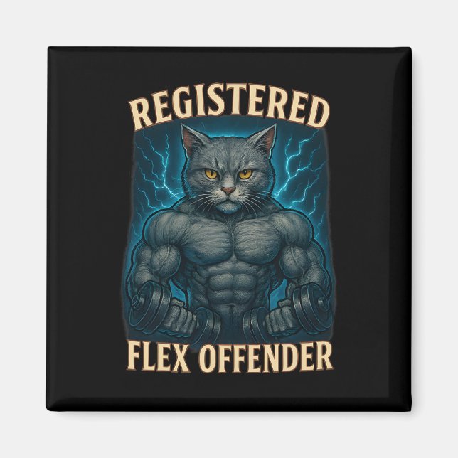 Muscle Cat Registered Flex Offender Funny Gym Meme Magnet (Front)
