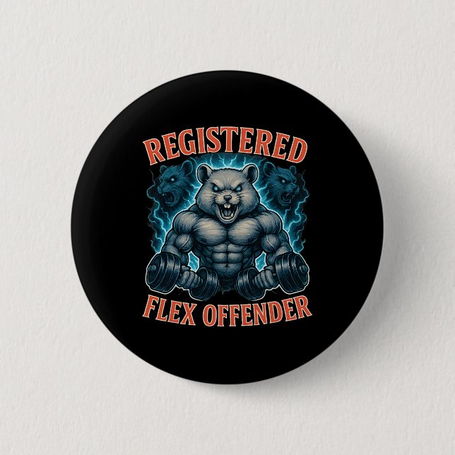 Muscle Hamster Registered Flex Offender Funny Gym  2 Inch Round Button (Front)