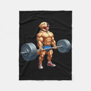 Muscle Labrador Dog Deadlifting Gym Weightlifting  Fleece Blanket
